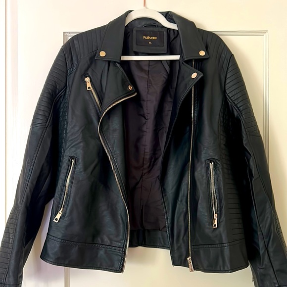 Jackets & Coats | Nwot Black Faux Leather Biker Jacket Half Price